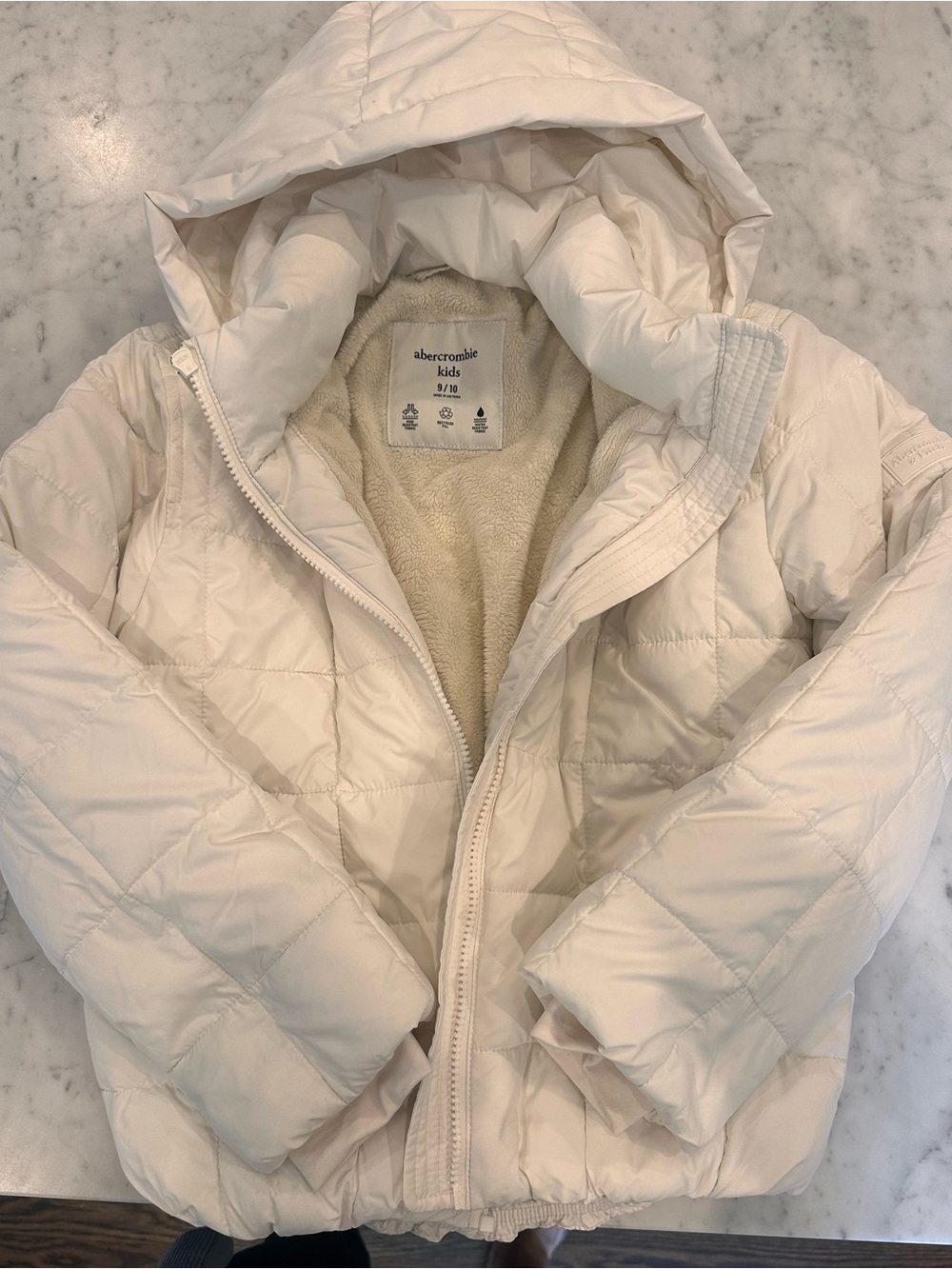 abercrombie kids cream quilted hooded puffer jacket